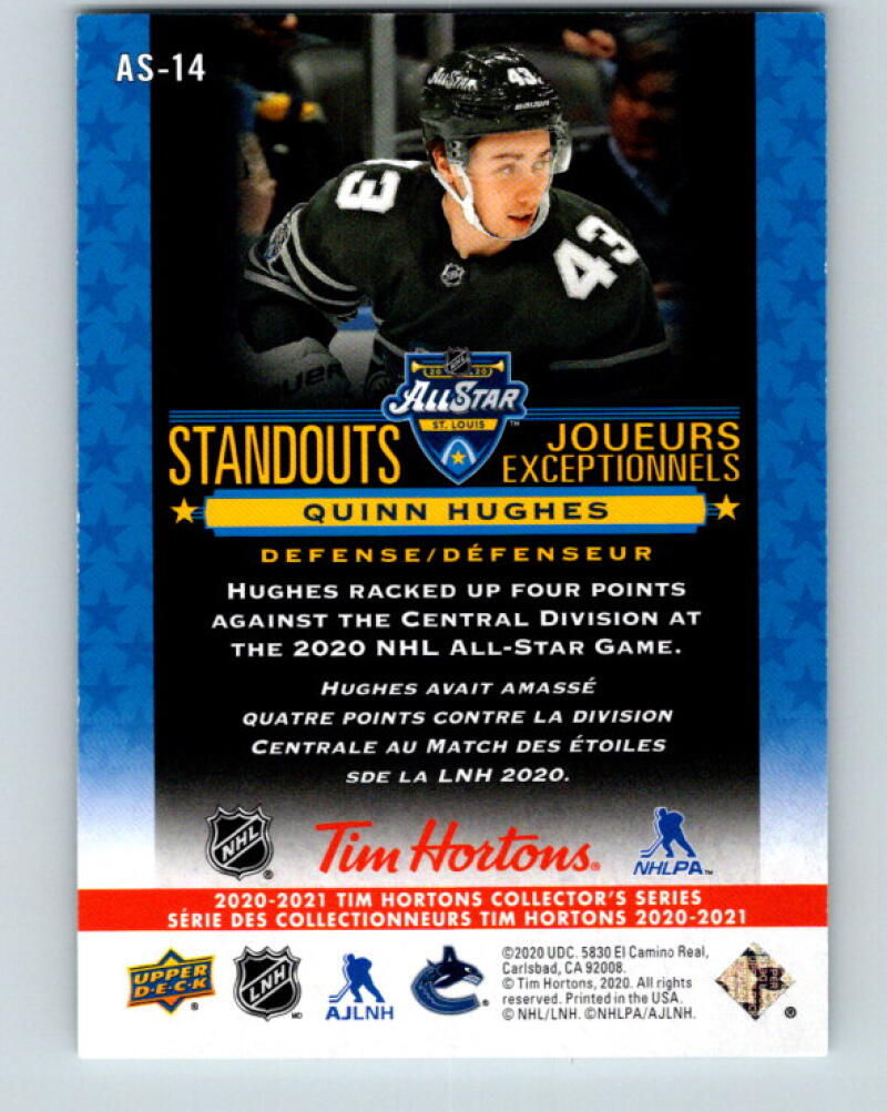 2020-21 Upper Deck Tim Hortons All Star Standouts Quinn Hughes V35186