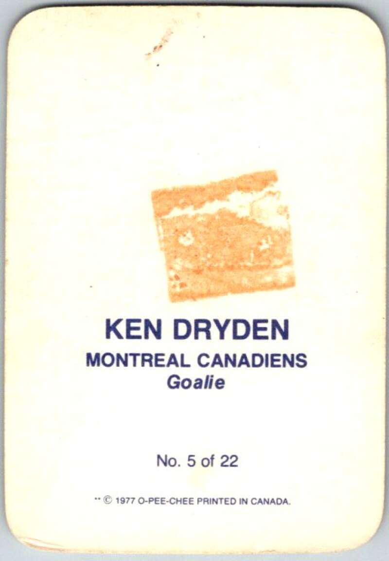 1977-78 O-Pee-Chee Glossy #5 Ken Dryden, Montreal Canadiens V35521