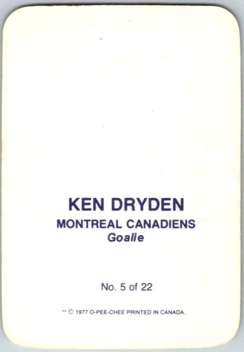 1977-78 O-Pee-Chee Glossy #5 Ken Dryden, Montreal Canadiens V35523