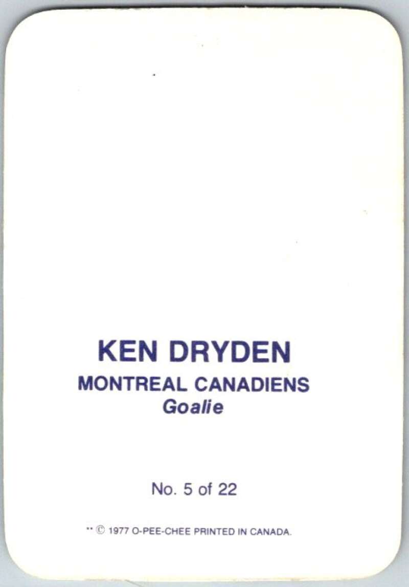 1977-78 O-Pee-Chee Glossy #5 Ken Dryden, Montreal Canadiens V35525