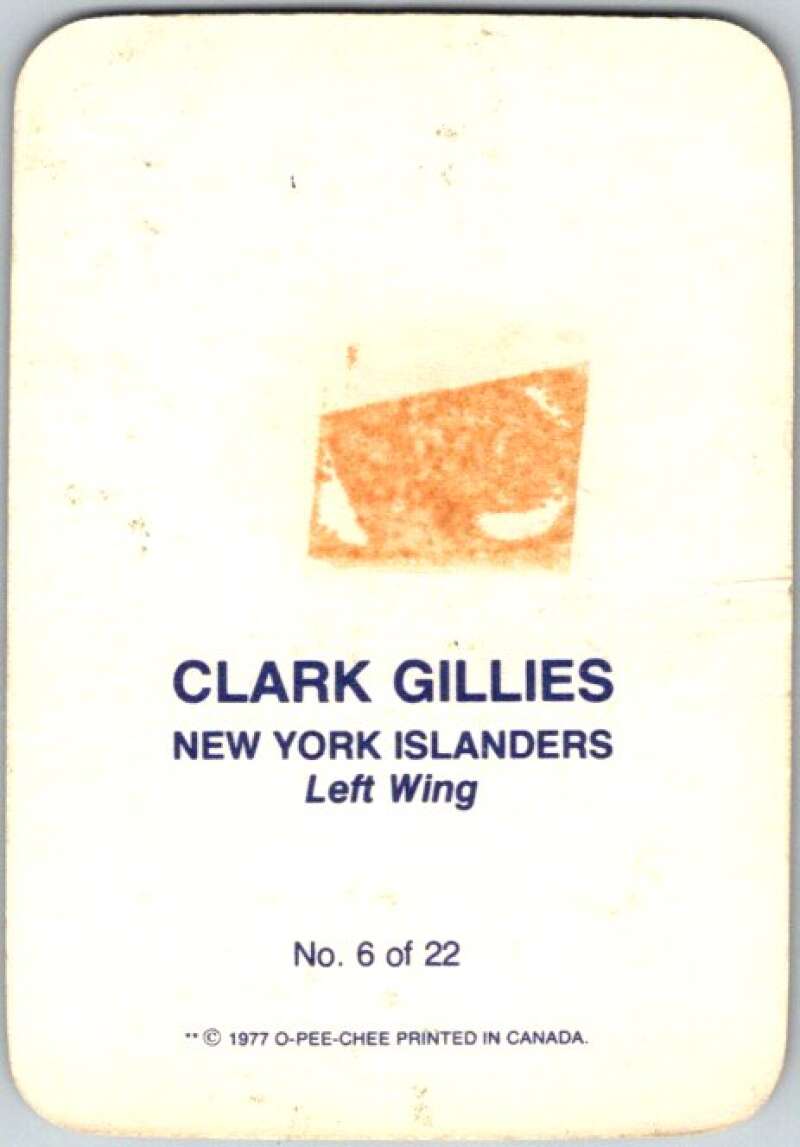 1977-78 O-Pee-Chee Glossy #6 Clark Gillies, New York Islanders V35532