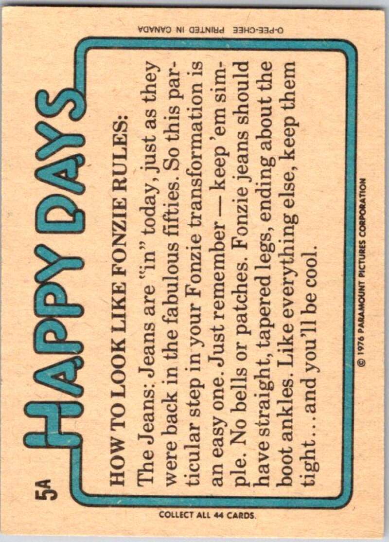 1976 O-Pee-Chee Happy Days #5 A vote for Fonzie is a vote for cool! V35697