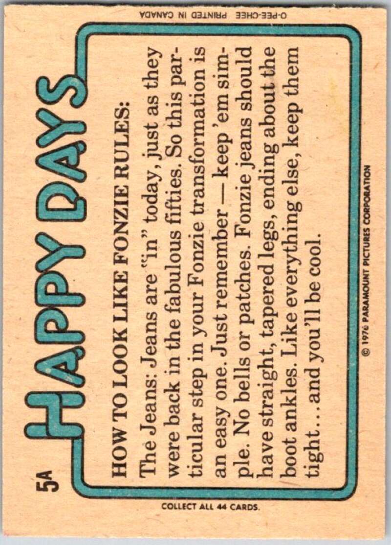 1976 O-Pee-Chee Happy Days #5 A vote for Fonzie is a vote for cool! V35698