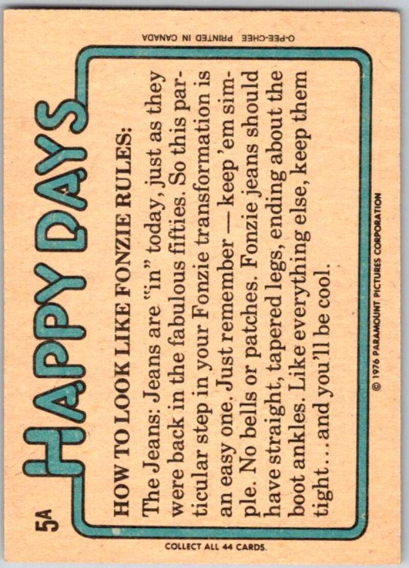 1976 O-Pee-Chee Happy Days #5 A vote for Fonzie is a vote for cool! V35699