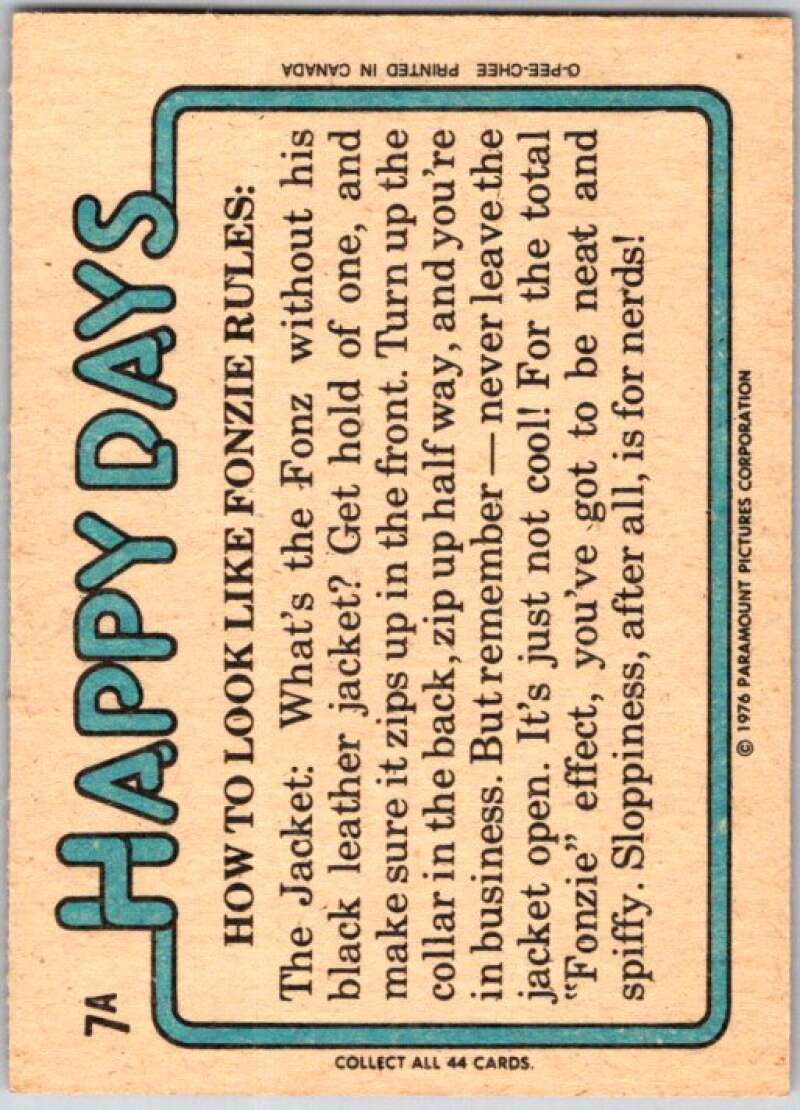 1976 O-Pee-Chee Happy Days #7 Live fast, die young V35704