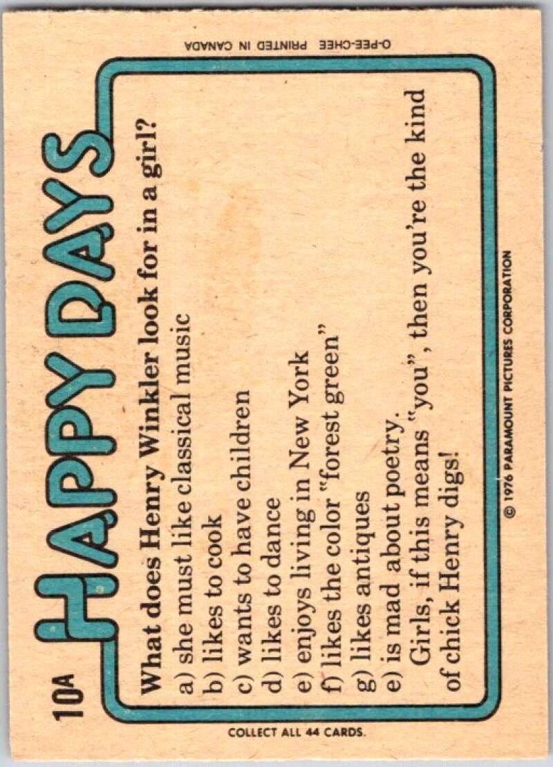 1976 O-Pee-Chee Happy Days #10 I'll lie down and wait to grow up V35713