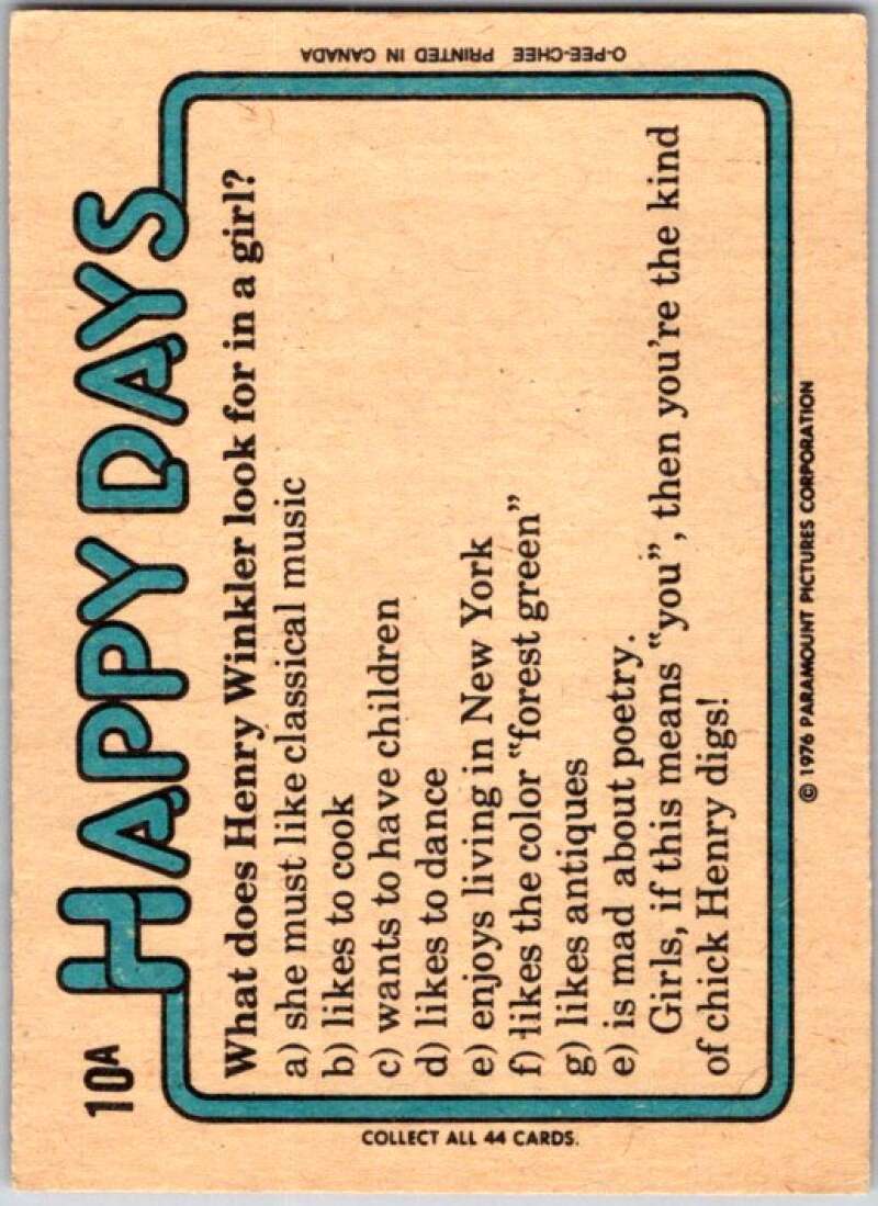 1977 O-Pee-Chee Happy Days #10 I'll lie down and wait to grow up V35714