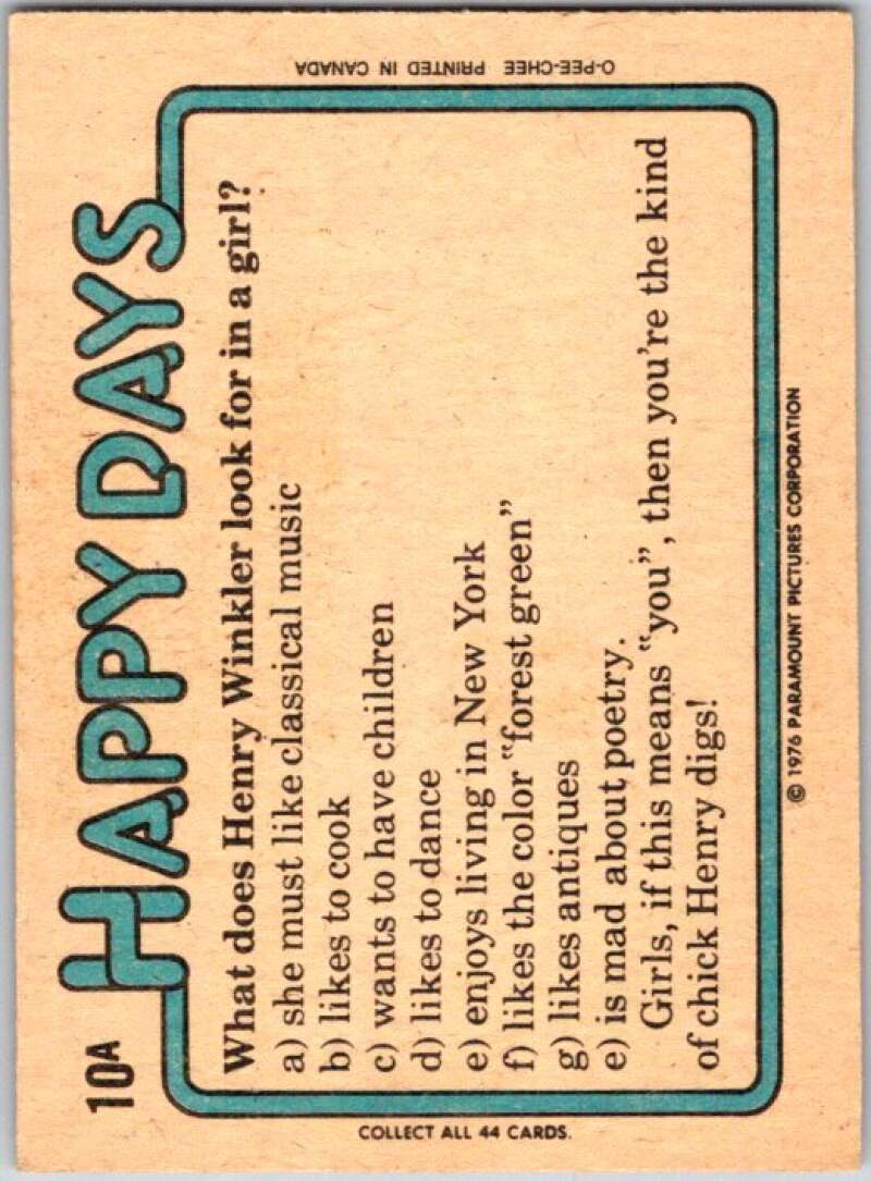 1979 O-Pee-Chee Happy Days #10 I'll lie down and wait to grow up V35716
