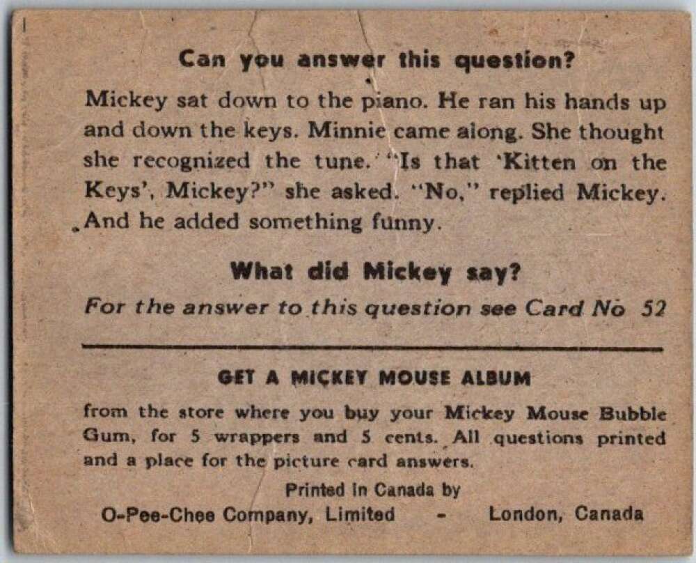 1935 O-Pee-Chee Mickey Mouse V303 #51 This little pig V35950