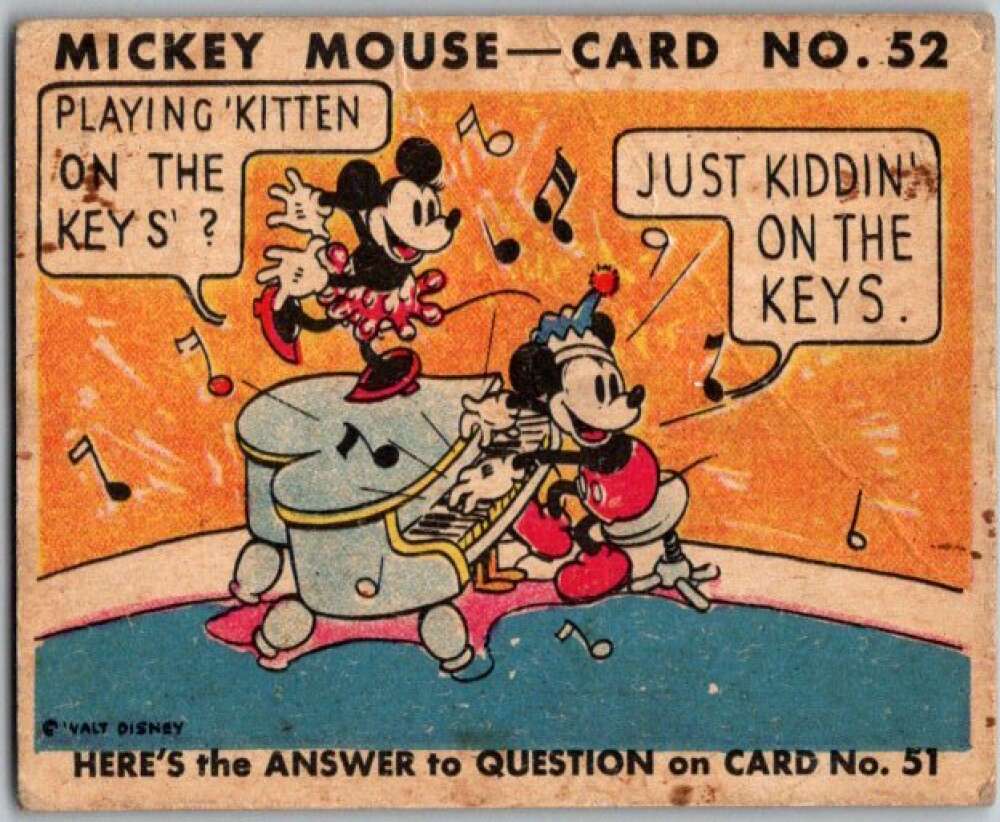 1935 O-Pee-Chee Mickey Mouse V303 #52 Playing kitten on the keys V35951