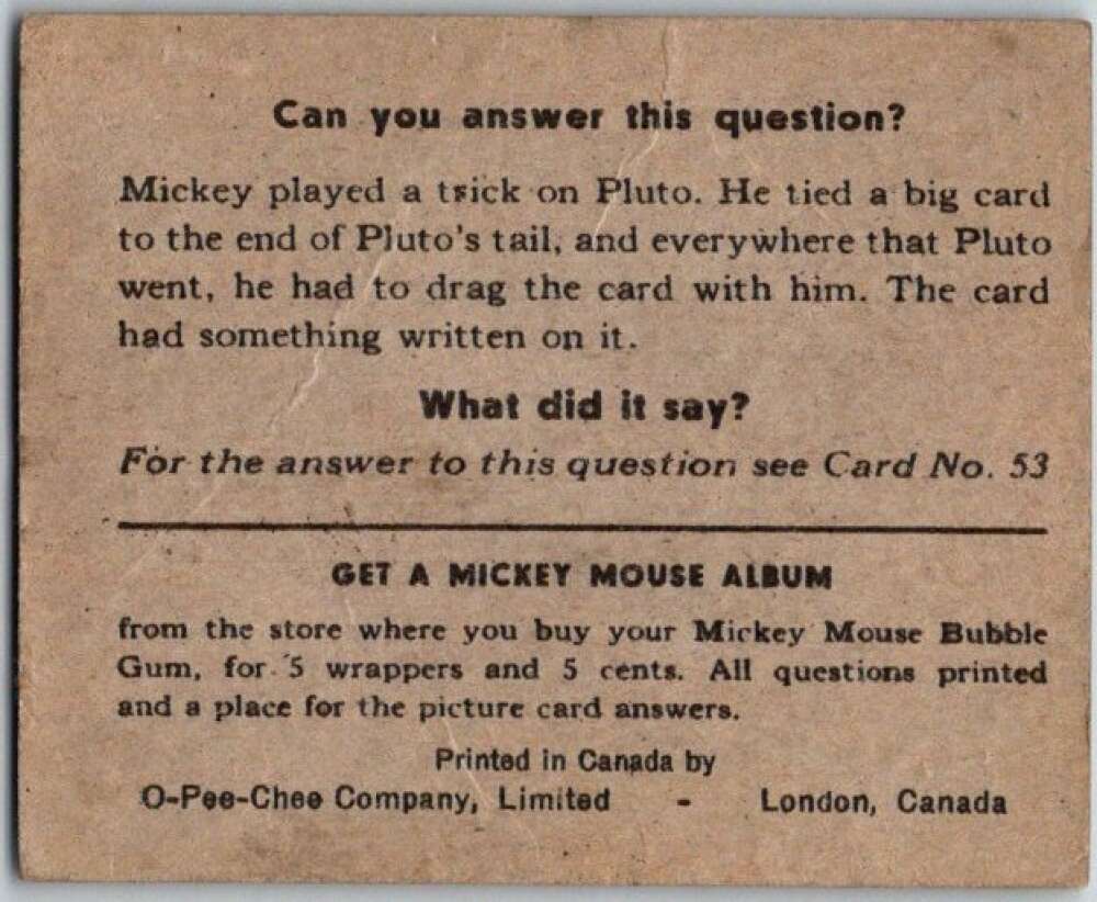 1935 O-Pee-Chee Mickey Mouse V303 #52 Playing kitten on the keys V35951