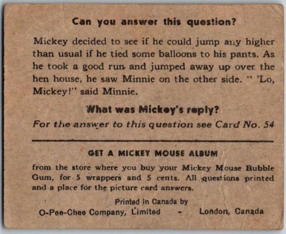 1935 O-Pee-Chee Mickey Mouse V303 #53 This is the end of me V35952