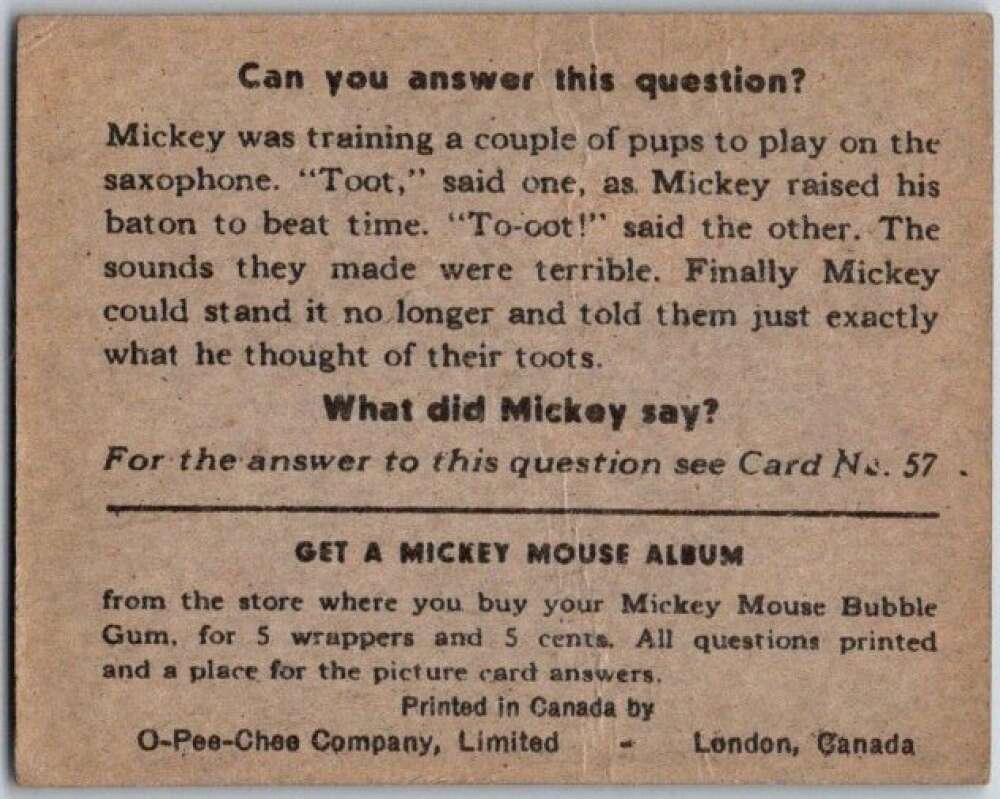 1935 O-Pee-Chee Mickey Mouse V303 #56 Pluto has left/what do you say V35954