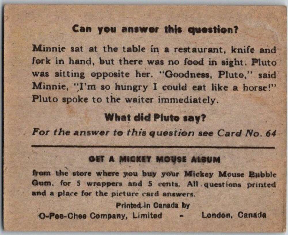 1935 O-Pee-Chee Mickey Mouse V303 #63 The mail must go through V35956