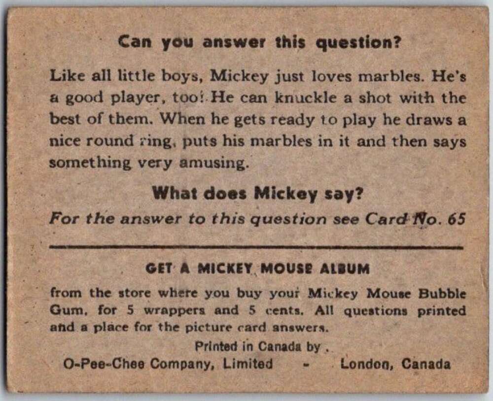 1935 O-Pee-Chee Mickey Mouse V303 #64 I'm so hungry I could eat like a horse V35957