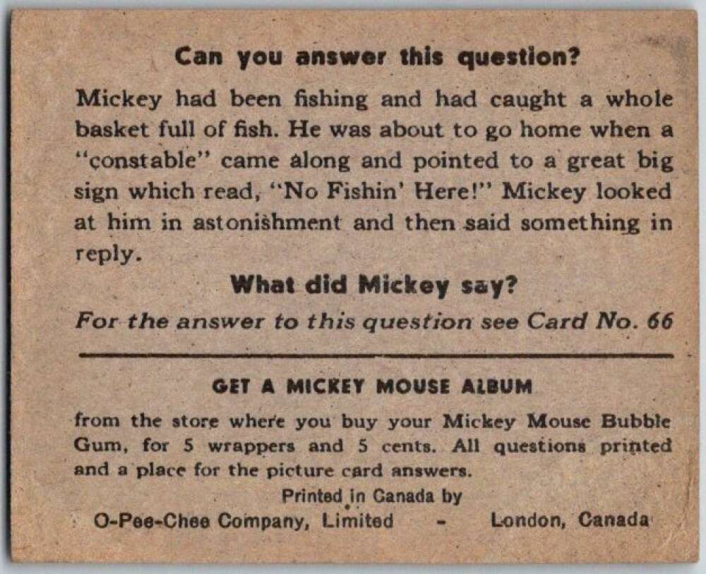 1935 O-Pee-Chee Mickey Mouse V303 #65 Guess I'll knuckle down to work V35958