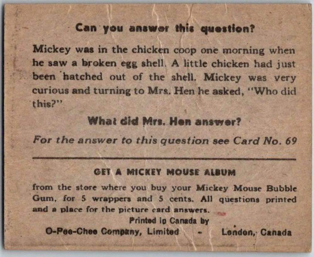 1935 O-Pee-Chee Mickey Mouse V303 #68 He's sure the cat's me-ouse V35960