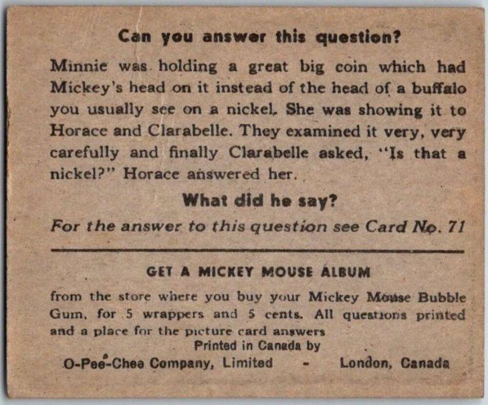 1935 O-Pee-Chee Mickey Mouse V303 #70 Mickey's getting something hot V35962