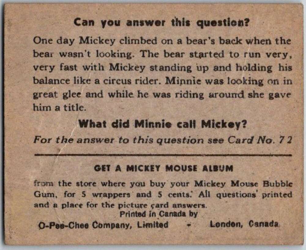 1935 O-Pee-Chee Mickey Mouse V303 #71 Is that a nickel/No/that's a mickel V35963