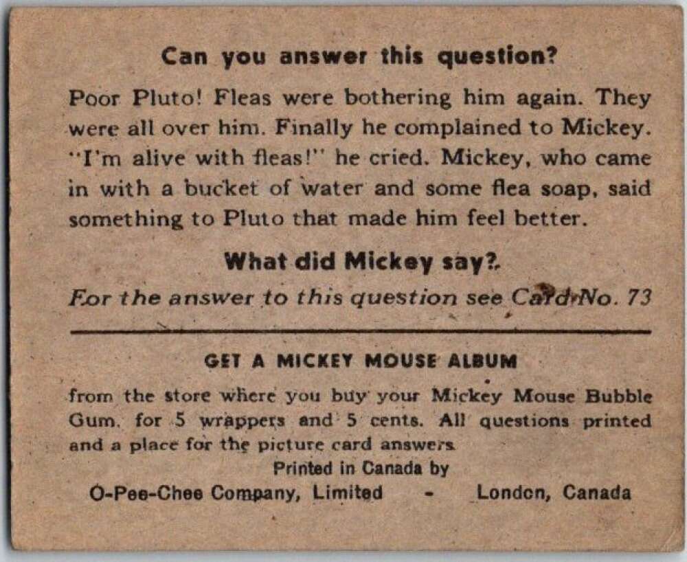 1935 O-Pee-Chee Mickey Mouse V303 #72 Mickey/the bear-back rider V35964