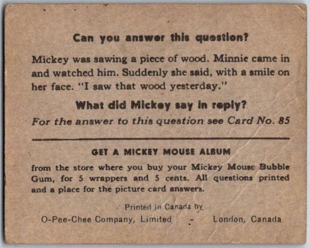 1935 O-Pee-Chee Mickey Mouse V303 #84 We're the Fire and Brum Corps V35965