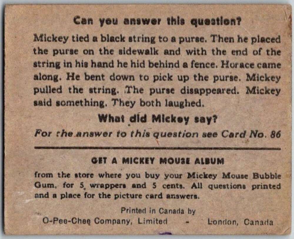 1935 O-Pee-Chee Mickey Mouse V303 #85 I saw that wood yesterday V35966