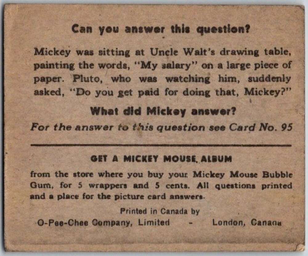 1935 O-Pee-Chee Mickey Mouse V303 #94 Get up It's dawn V35968