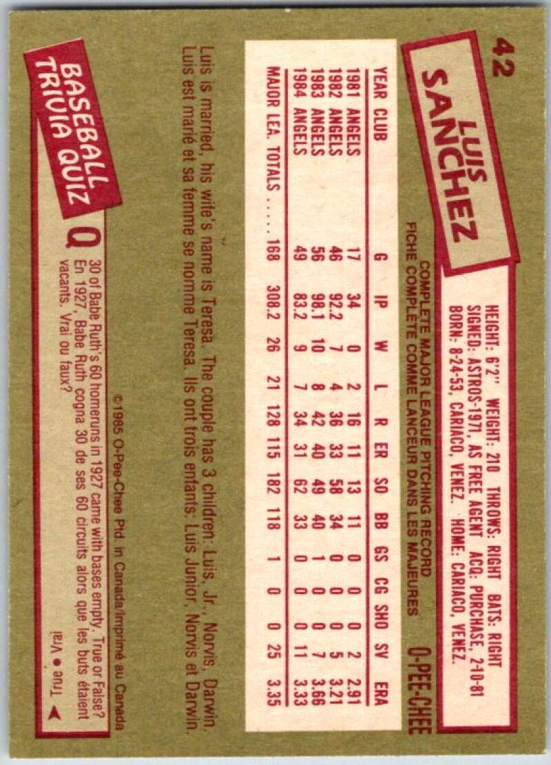 1985 O-Pee-Chee #42 Luis Sanchez California Angels V36001
