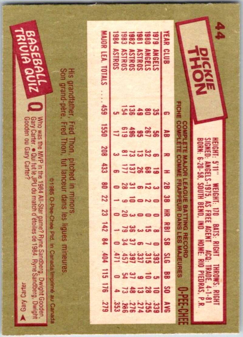 1985 O-Pee-Chee #44 Dickie Thon Houston Astros V36002