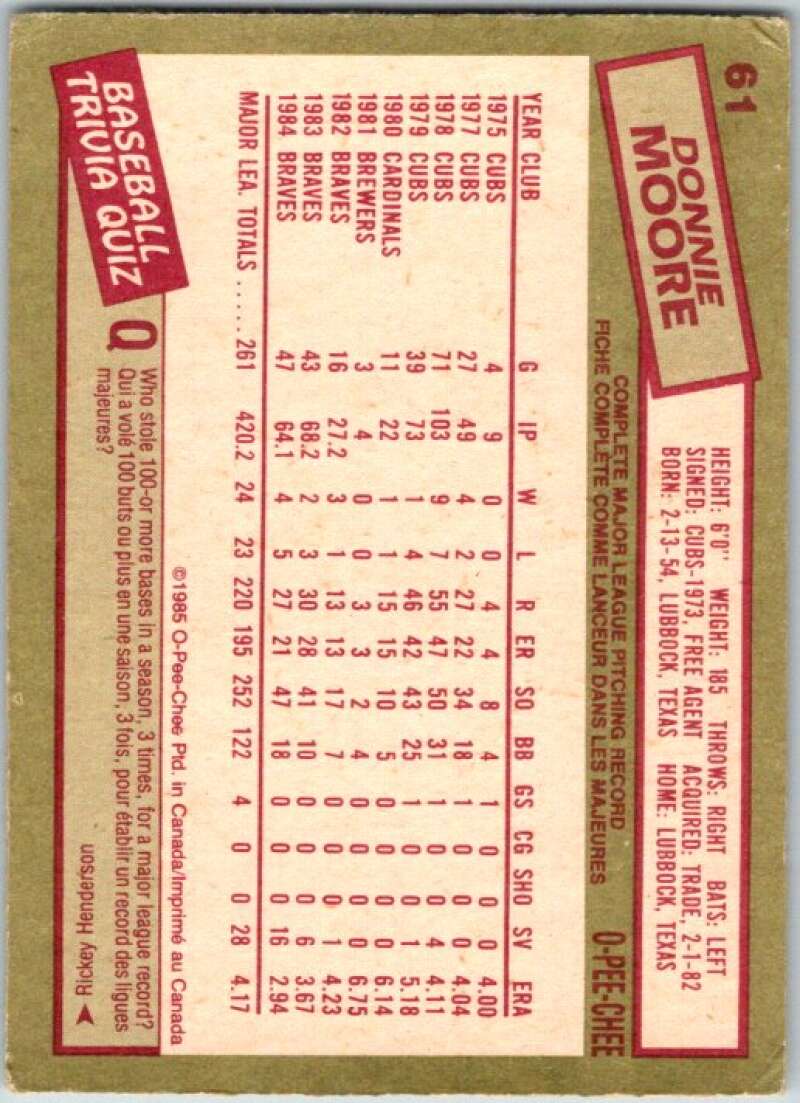 1985 O-Pee-Chee #61 Donnie Moore California Angels V36009