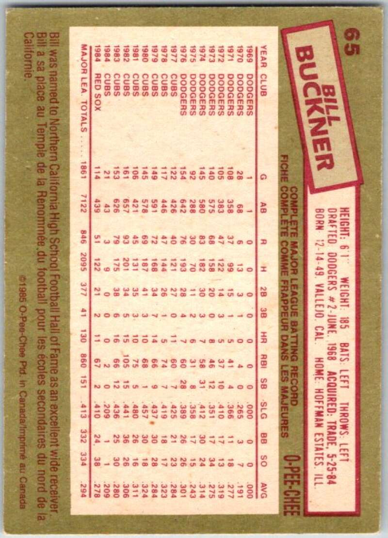 1985 O-Pee-Chee #65 Bill Buckner  Boston Red Sox  V36010