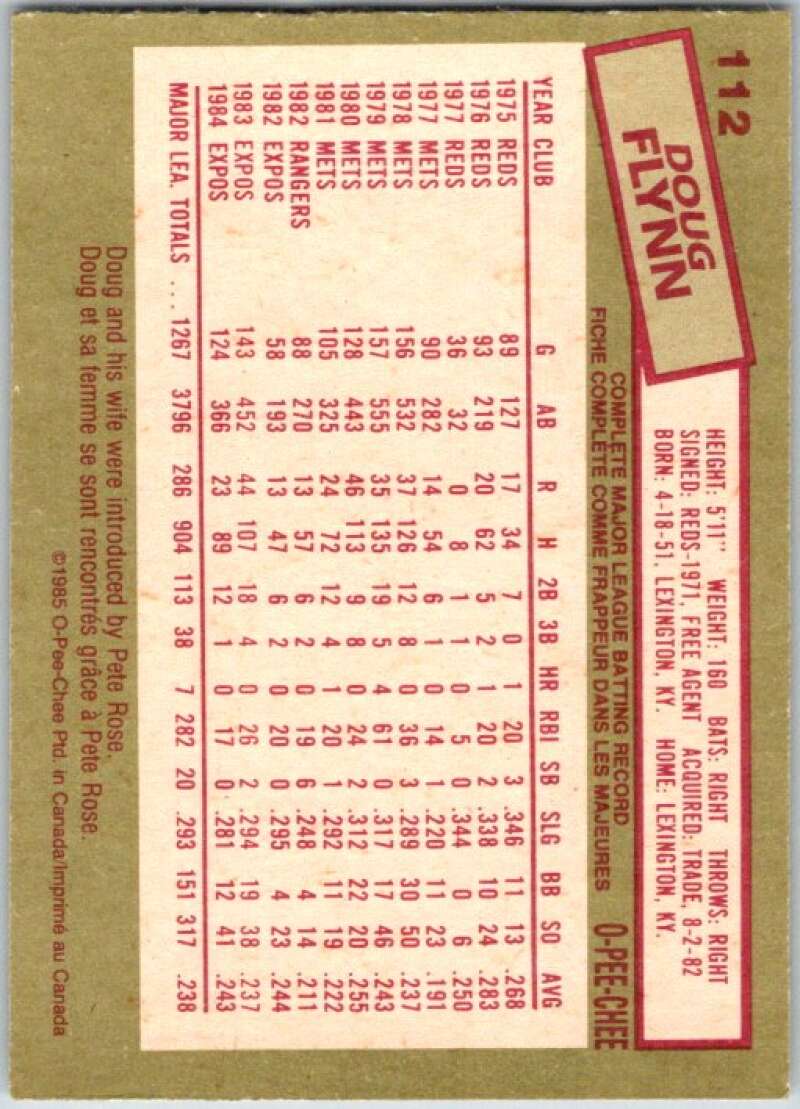 1985 O-Pee-Chee #112 Doug Flynn Montreal Expos V36025