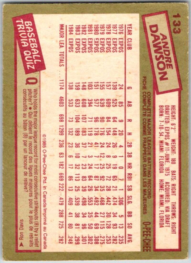 1985 O-Pee-Chee #133 Andre Dawson Montreal Expos V36033