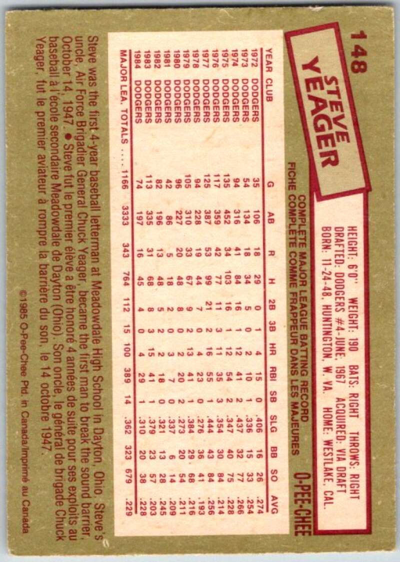 1985 O-Pee-Chee #148 Steve Yeager Los Angeles Dodgers V36039