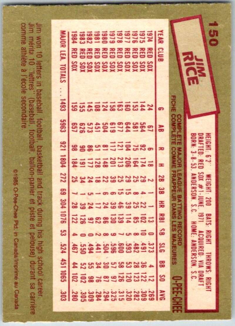 1985 O-Pee-Chee #150 Jim Rice  Boston Red Sox  V36040