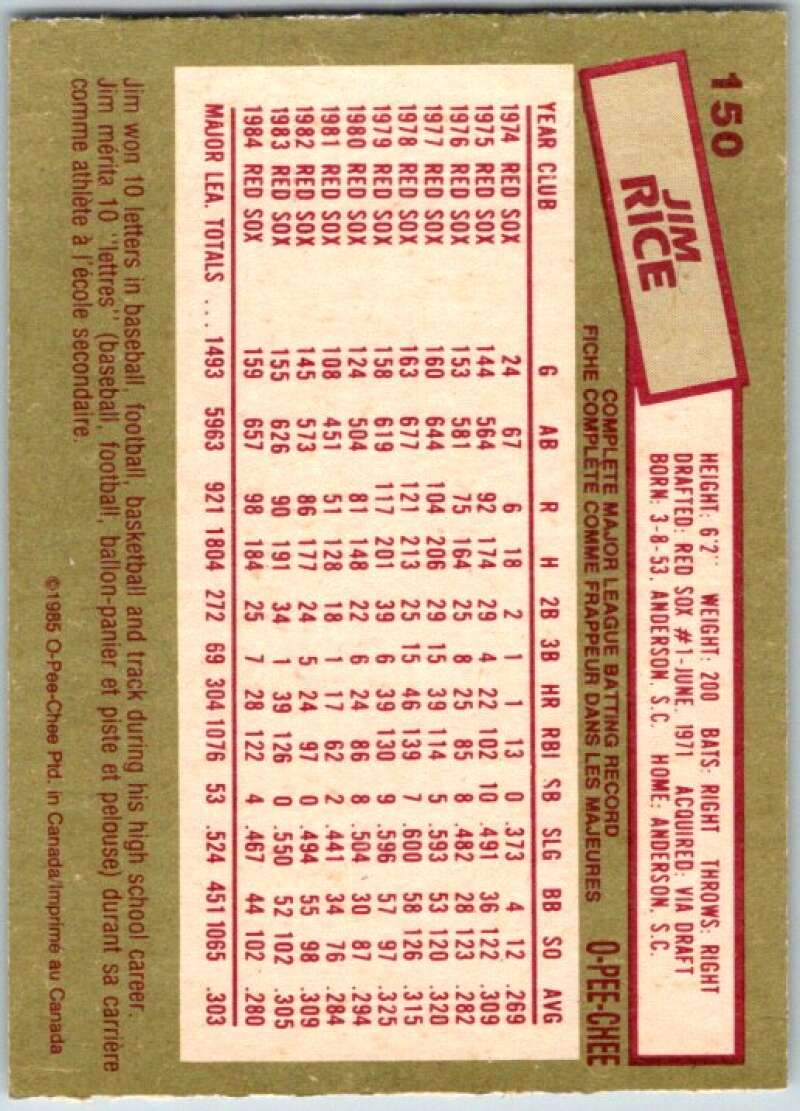 1985 O-Pee-Chee #150 Jim Rice Boston Red Sox V36040