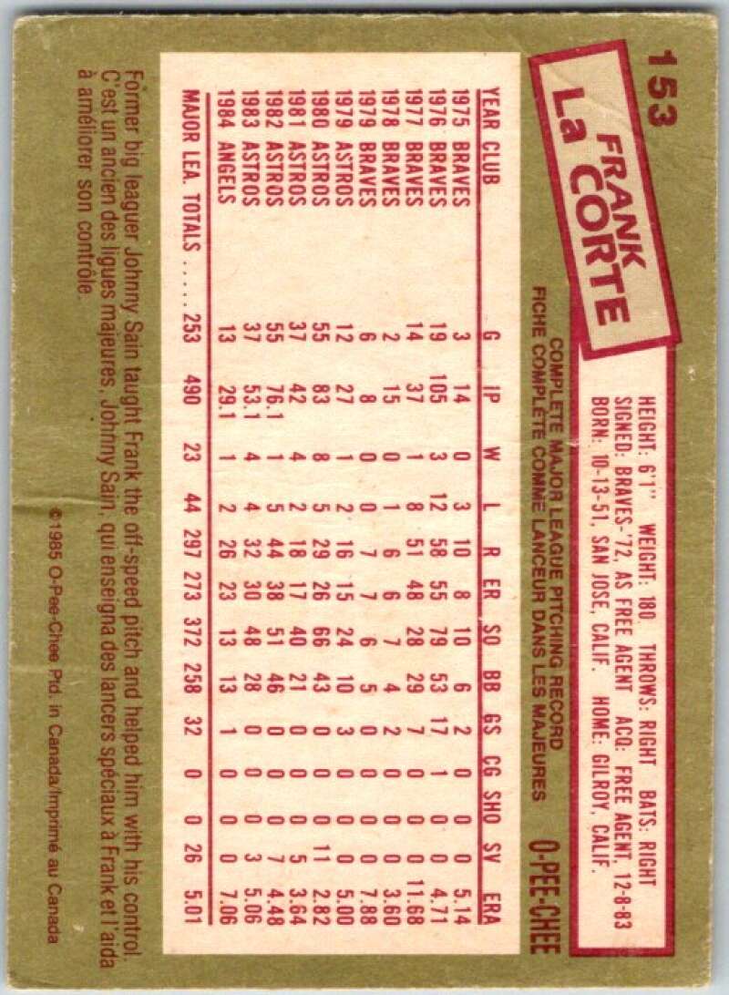 1985 O-Pee-Chee #153 Frank LaCorte California Angels V36042