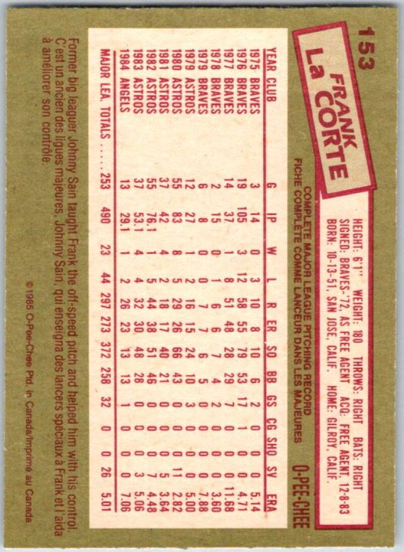 1985 O-Pee-Chee #153 Frank LaCorte California Angels V36043