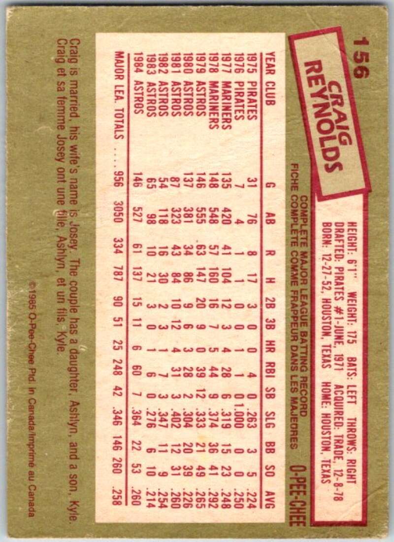 1985 O-Pee-Chee #156 Craig Reynolds  Houston Astros  V36044