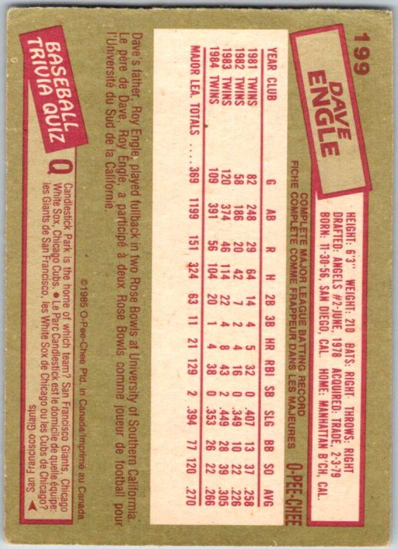 1985 O-Pee-Chee #199 Dave Engle  Minnesota Twins  V36062