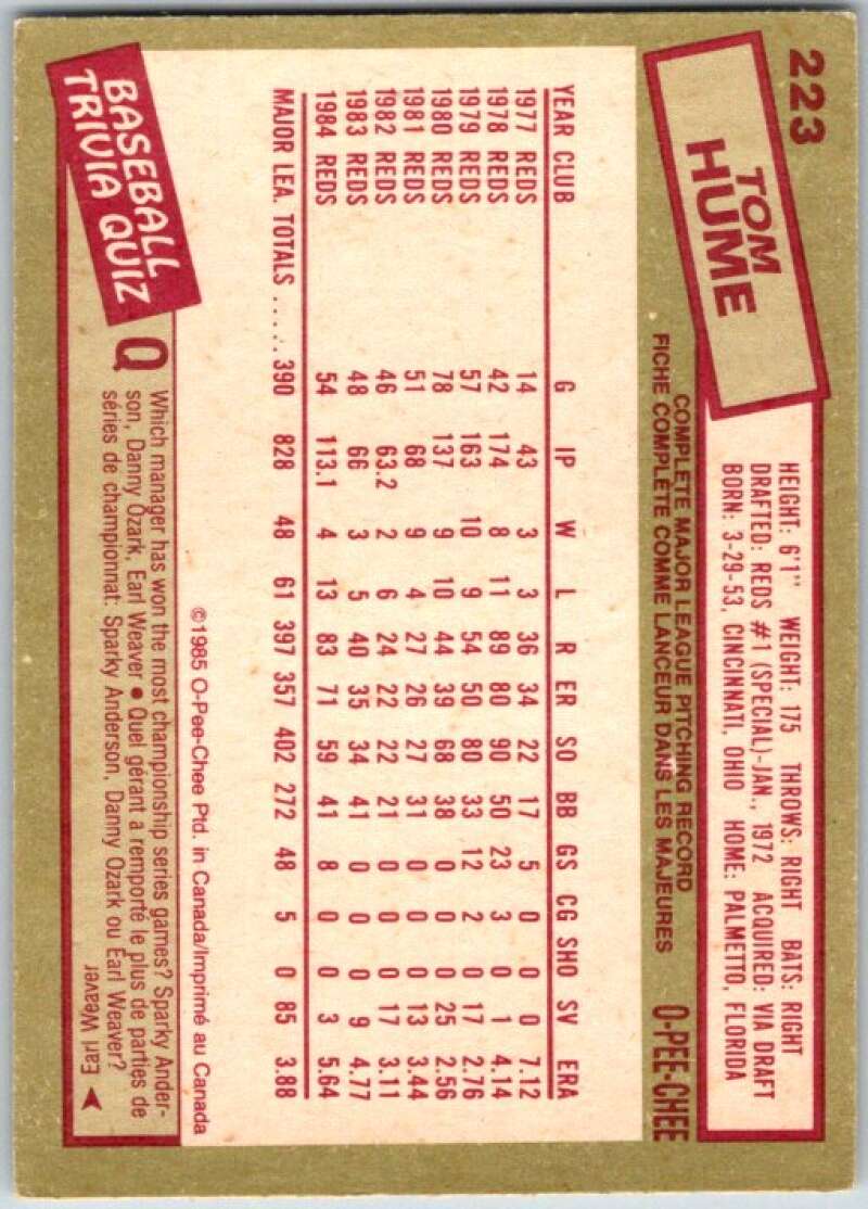 1985 O-Pee-Chee #223 Tom Hume Cincinnati Reds V36066