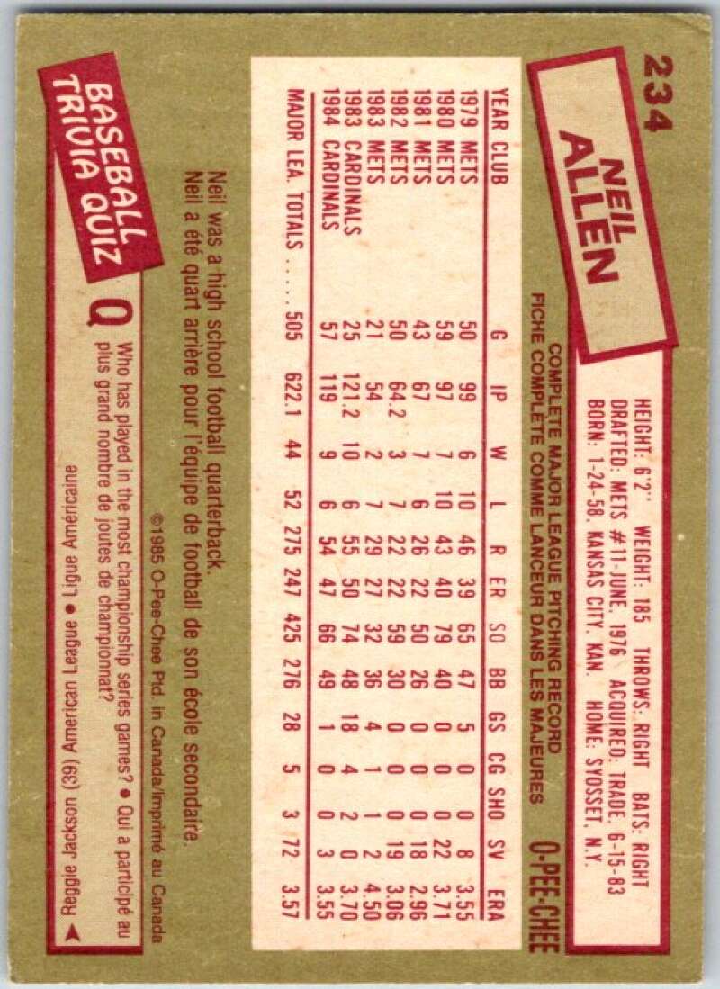 1985 O-Pee-Chee #234 Neil Allen  St. Louis Cardinals  V36074