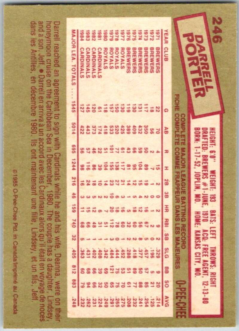 1985 O-Pee-Chee #246 Darrell Porter St. Louis Cardinals V36077