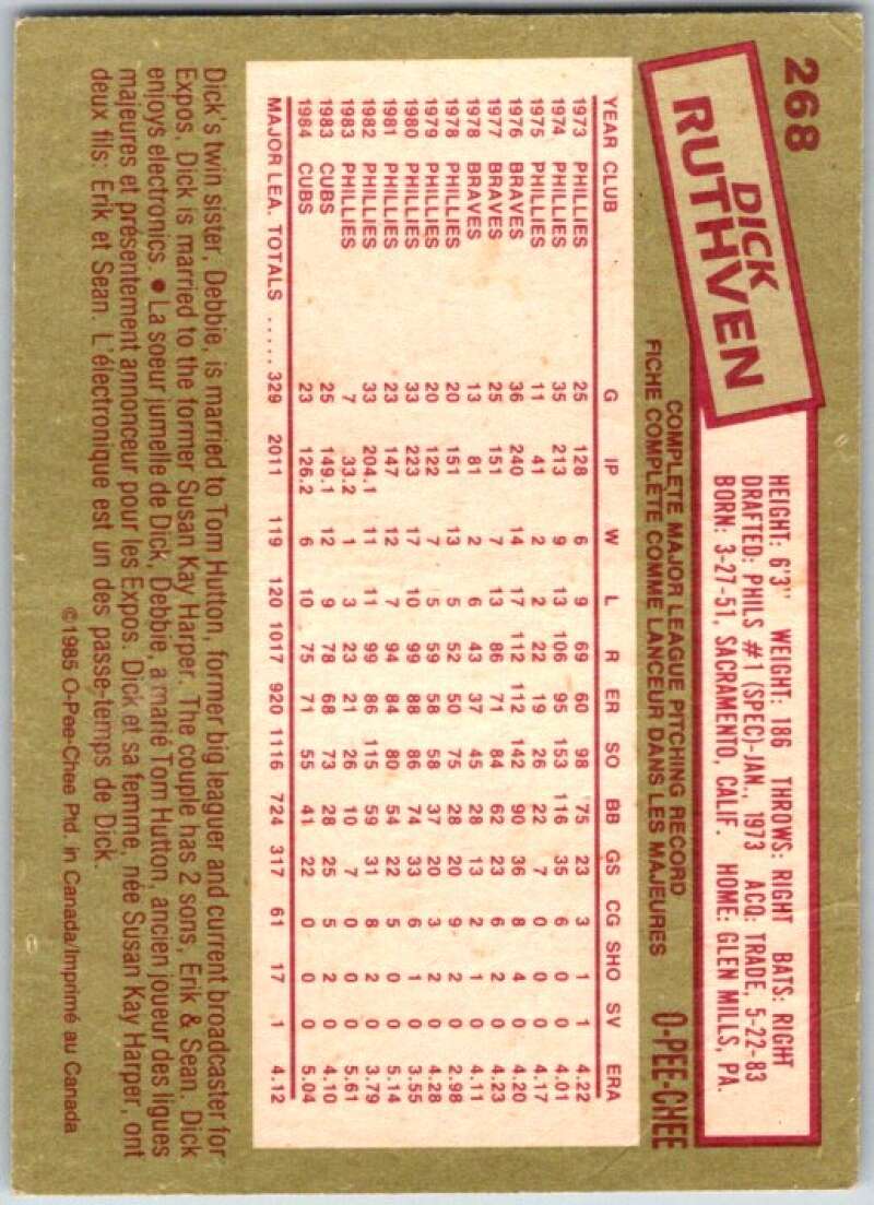 1985 O-Pee-Chee #268 Dick Ruthven Chicago Cubs V36085
