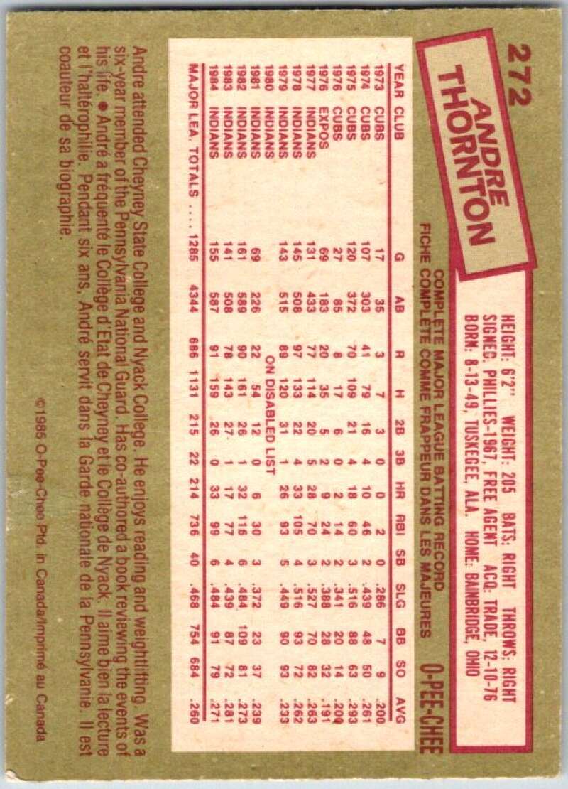 1985 O-Pee-Chee #272 Andre Thornton Cleveland Indians V36086
