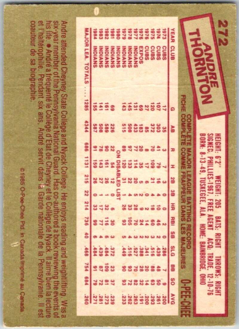 1985 O-Pee-Chee #272 Andre Thornton Cleveland Indians V36087