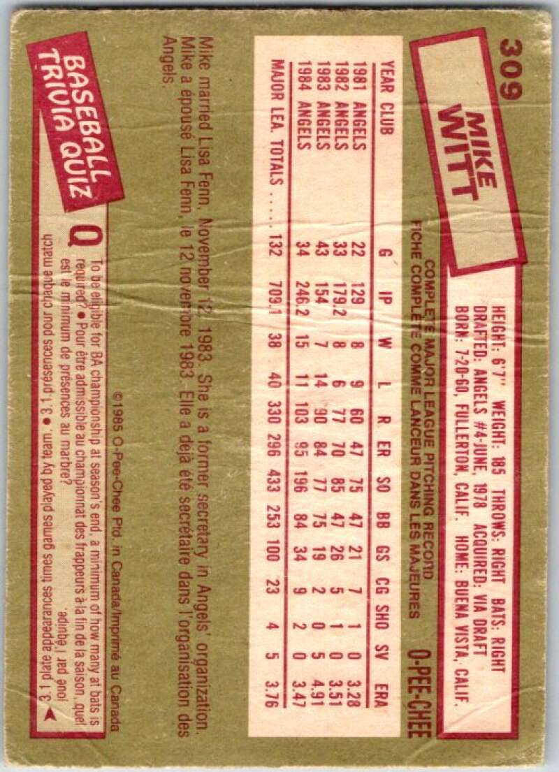 1985 O-Pee-Chee #309 Mike Witt  Los Angeles Dodgers  V36104