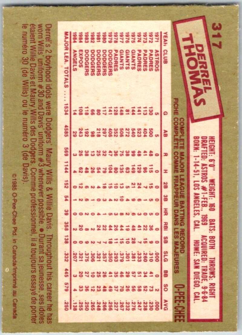1985 O-Pee-Chee #317 Derrel Thomas California Angels V36107