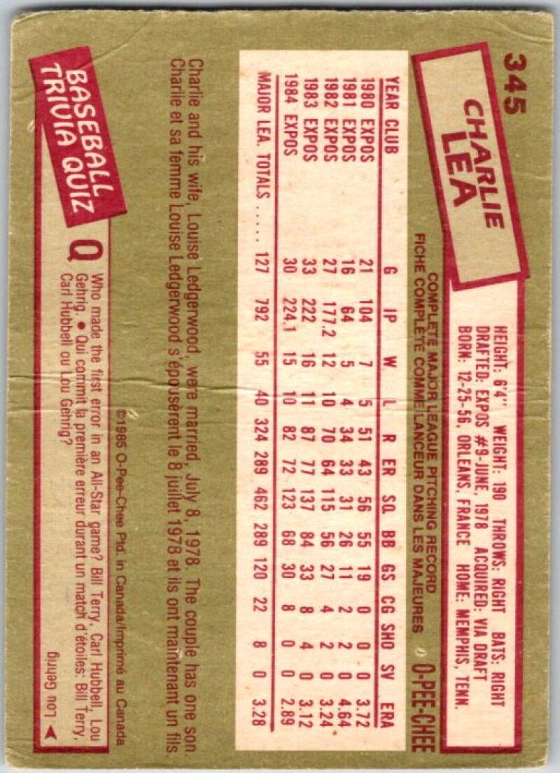 1985 O-Pee-Chee #345 Charlie Lea Montreal Expos V36118