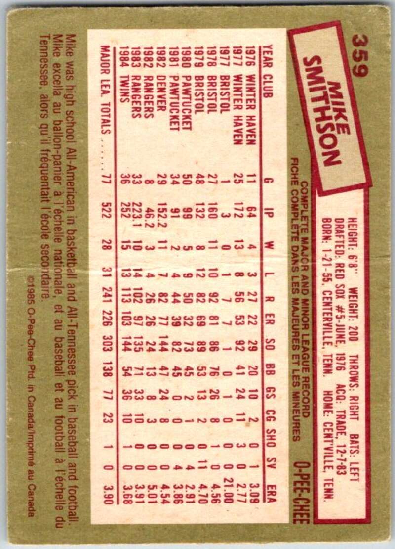 1985 O-Pee-Chee #359 Mike Smithson  Minnesota Twins  V36124
